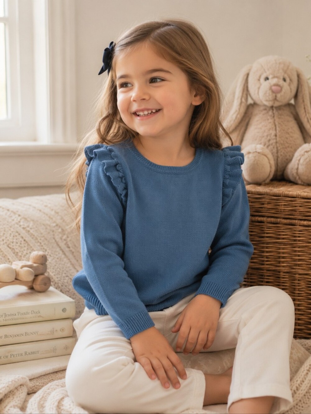 TBBC Ruehling Ruffle Sweater Barn Blue NWT Girls 4T 100% Cotton